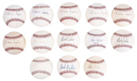 Lot of (13) Bob Feller and Warren Spahn Single Signed Baseballs (JSA Auction LOA)